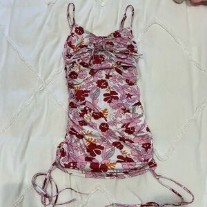 Floral ruched mini dress